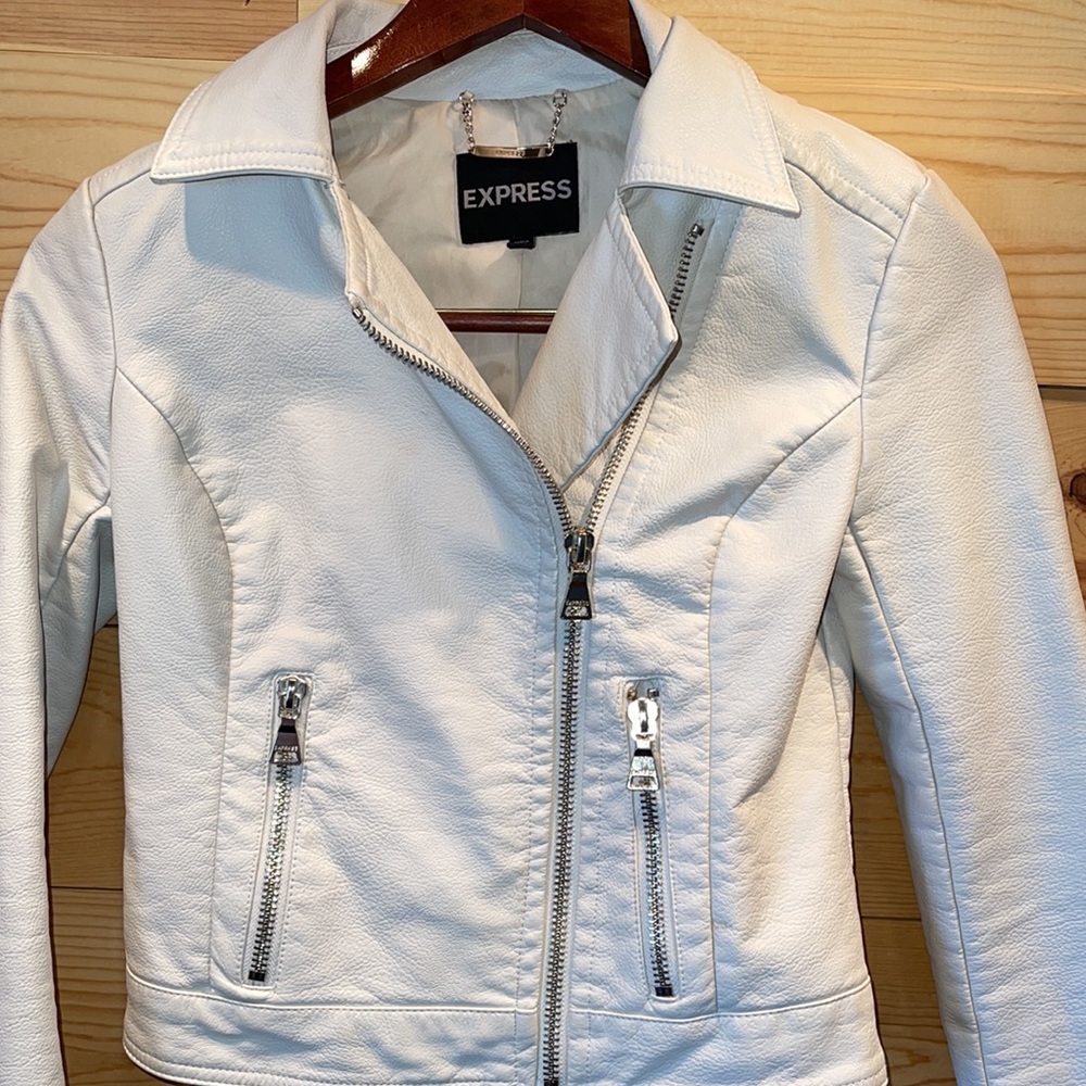 White Faux Leather Moto Jacket XS
